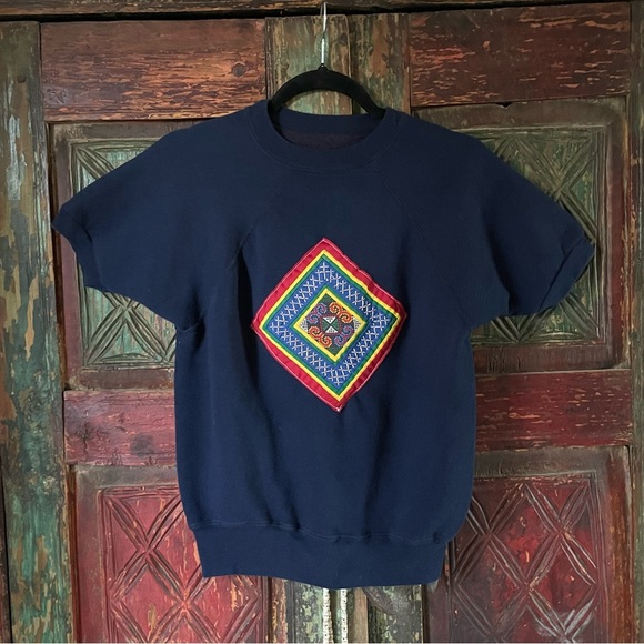 Vintage upcycled patchwork crewneck short sleeve - Picture 2 of 9